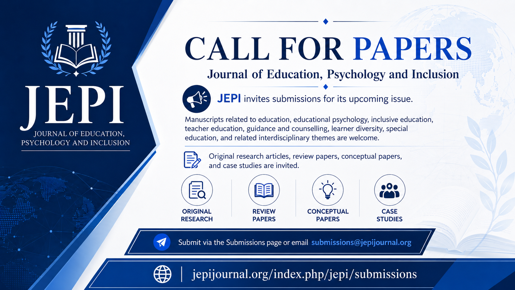 JEPI invites original research articles, review papers, conceptual papers, and case studies for its upcoming issue